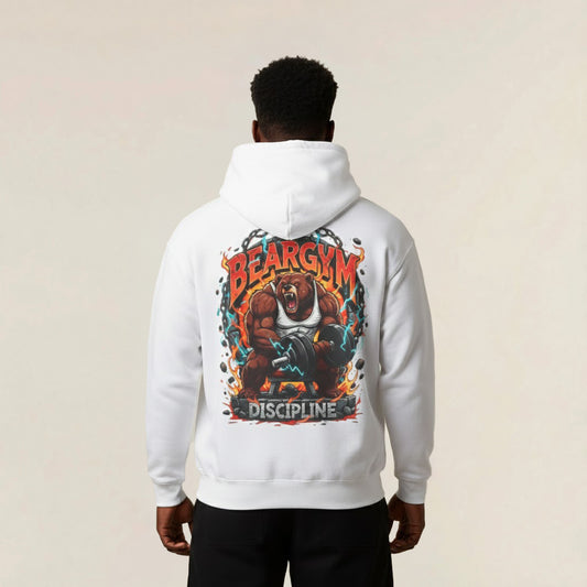 Aggressive Gym Animal Hoodie — Cartoon Powerfront & Back Design